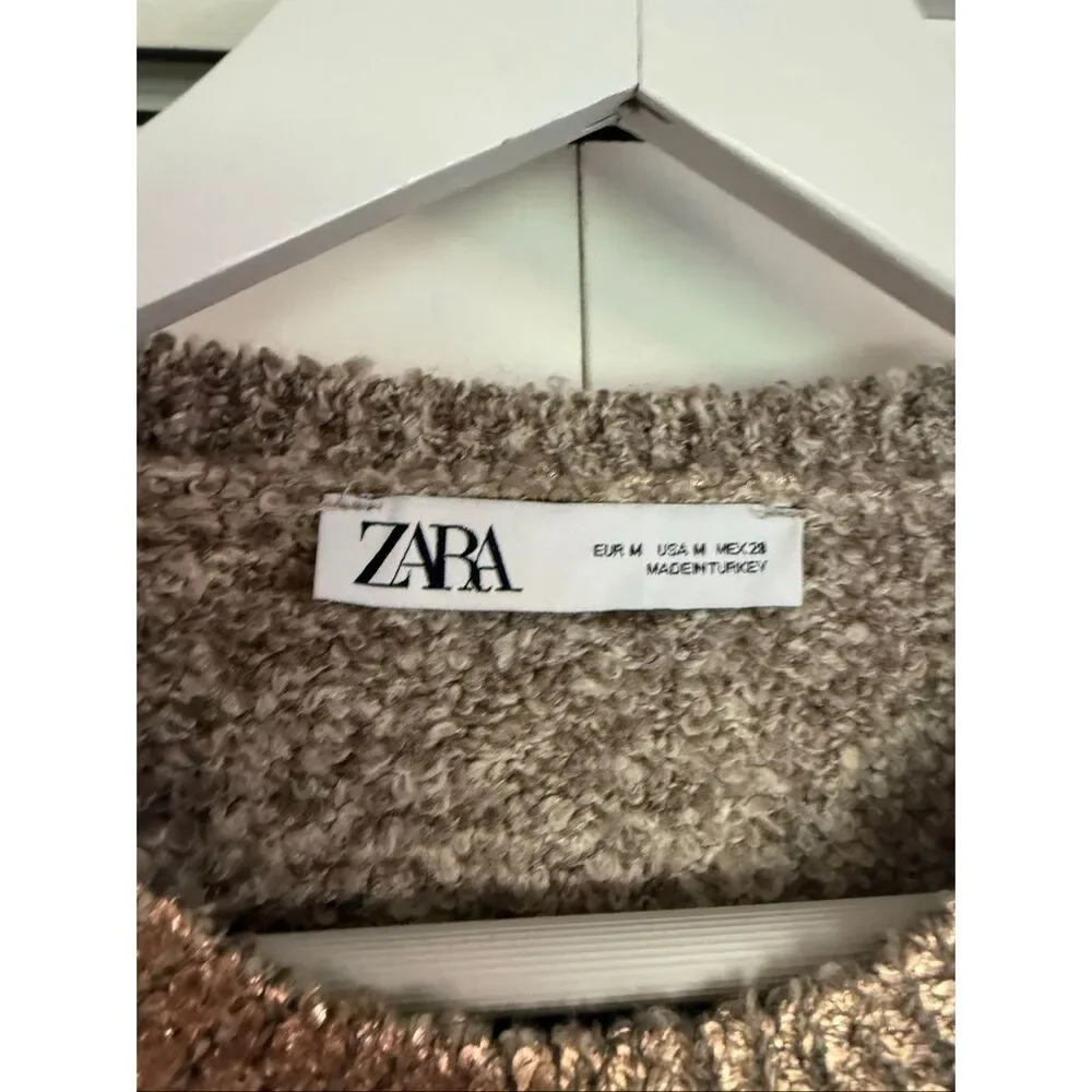 Zara gold metallic crewneck crop sweater M
